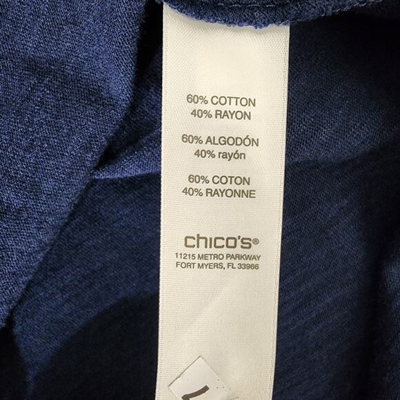 Chico's Womens Top Knit Button 3/4 Tab Sleeve Blue Pockets Collared Size 2 Large - Picture 8 of 10